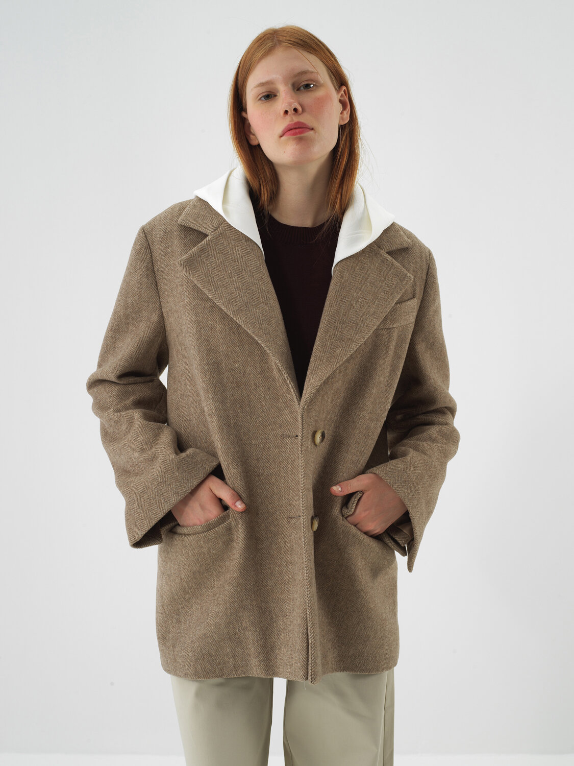 Camel Doğal Yün Dokulu Oversize Ceket