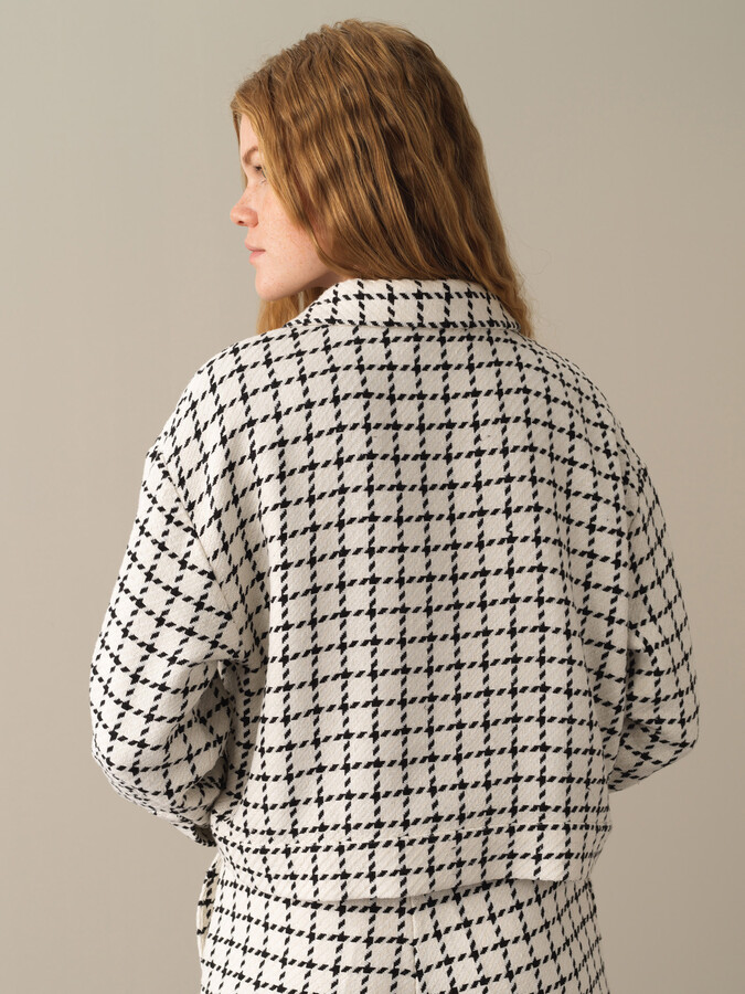 Ekru Oversize Pamuklu Tüvit Ceket - 3