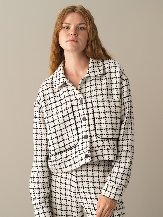 Ekru Oversize Pamuklu Tüvit Ceket - 1