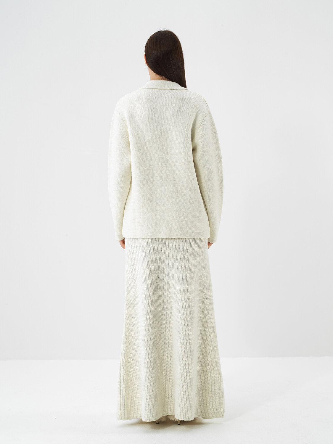 Ekru Doğal Yün Dokulu Oversize Ceket - Xint