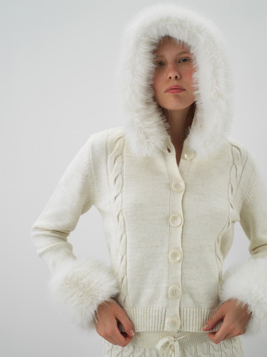 Ekru Doğal Yün Dokulu Oversize Ceket