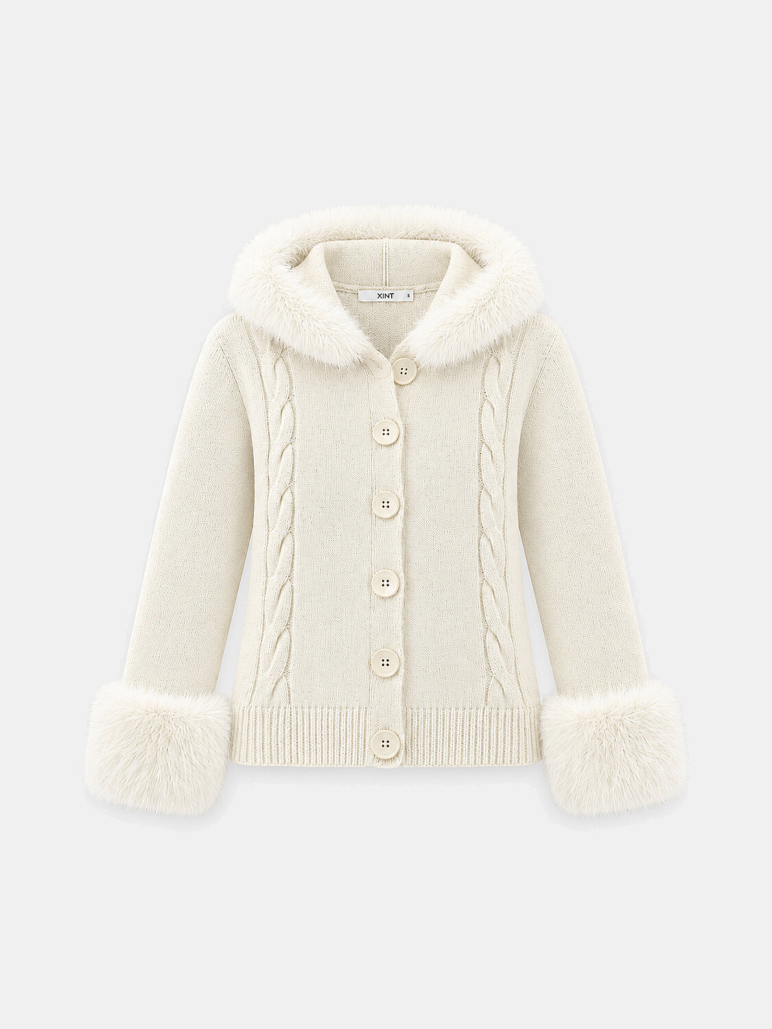 Ekru Doğal Yün Dokulu Oversize Ceket