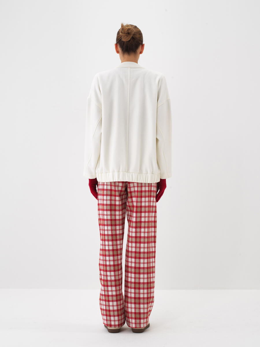 Ekru Esnek Dokulu Oversize Ceket - 4