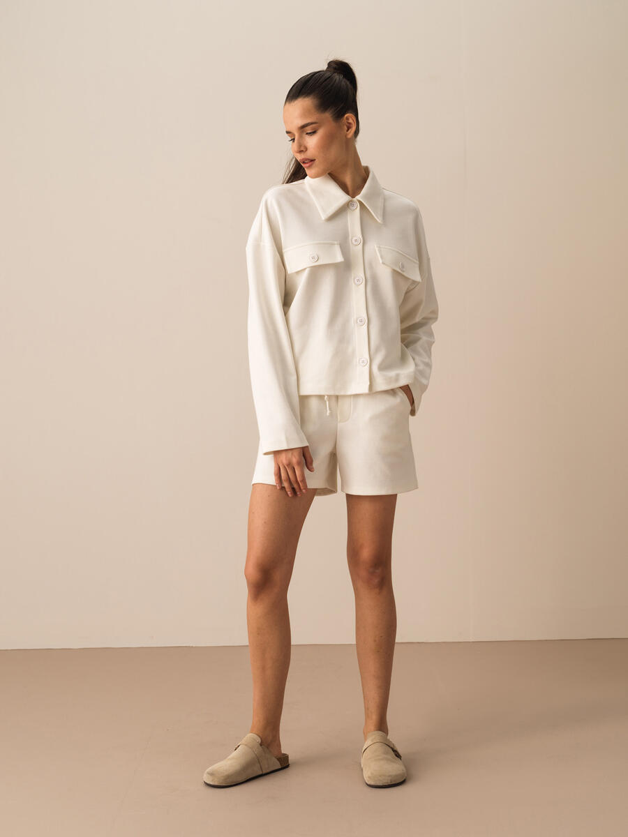 Ekru Pamuk Dokulu Oversize Ceket - 2