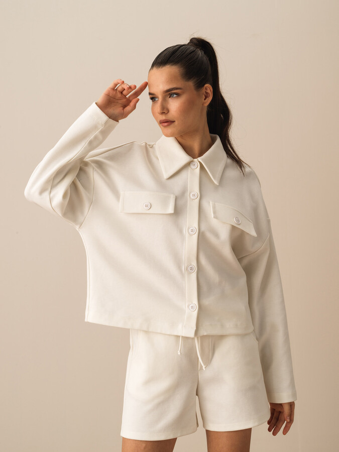 Ekru Pamuk Dokulu Oversize Ceket (2)