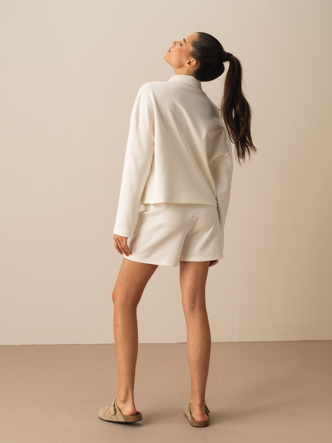 Ekru Pamuk Dokulu Oversize Ceket (4)