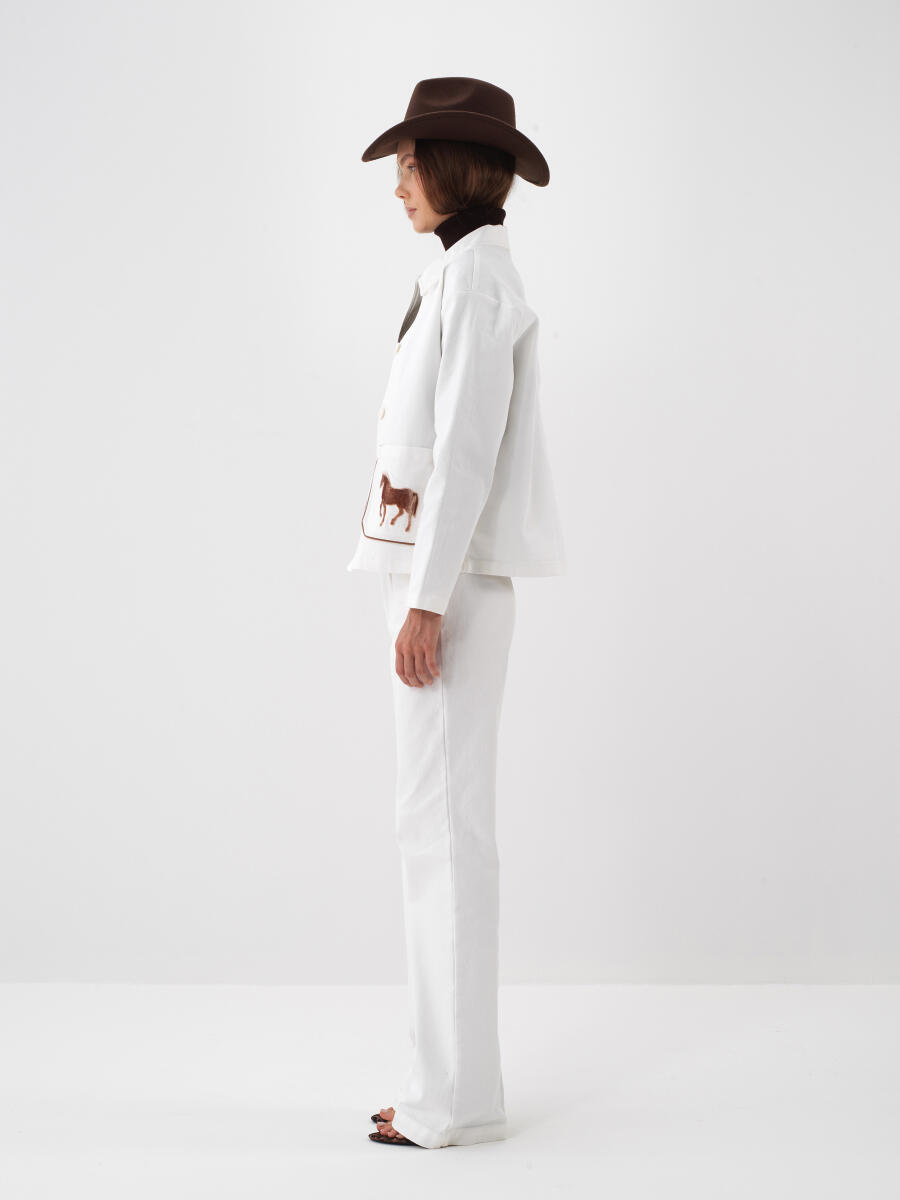 Ekru Pamuk Dokulu Oversize Ceket - 4