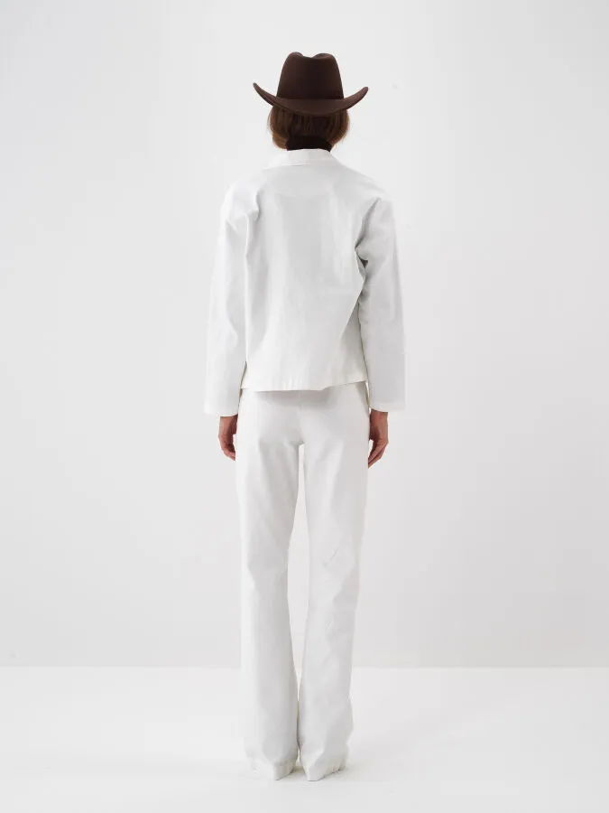 Ekru Pamuk Dokulu Oversize Ceket - Xint