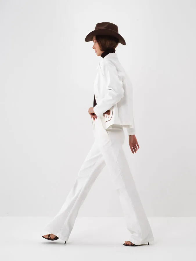 Ekru Pamuk Dokulu Oversize Ceket - Xint