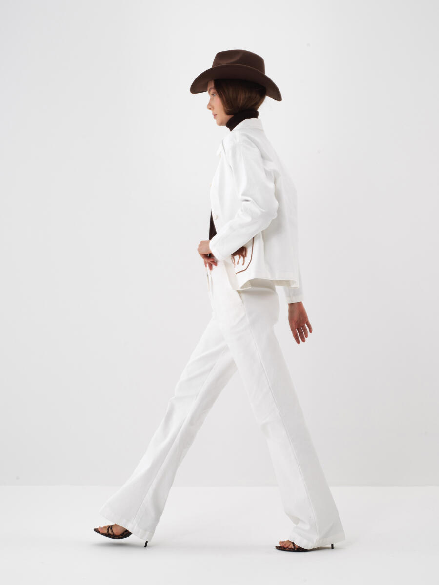 Ekru Pamuk Dokulu Oversize Ceket - 3