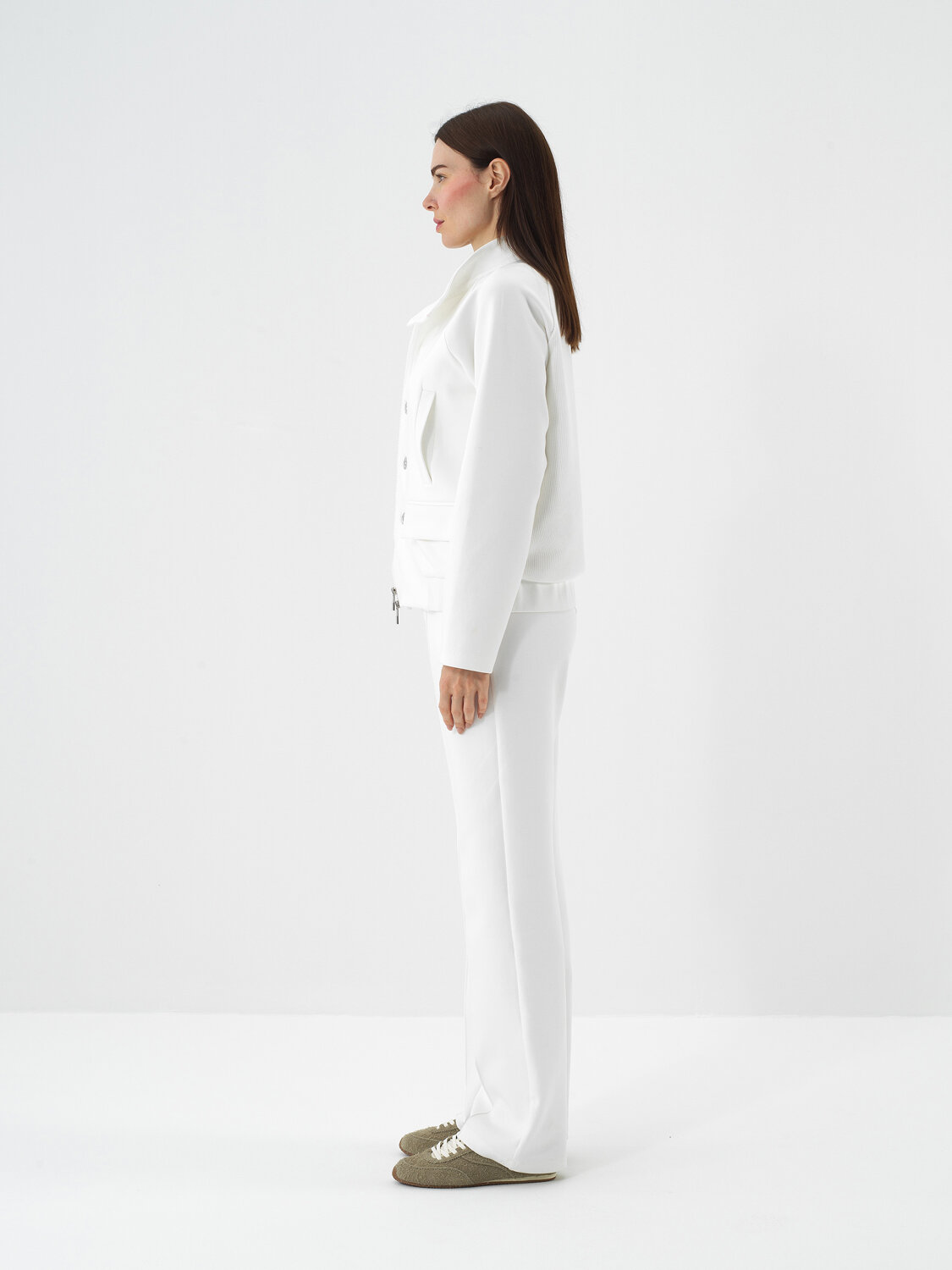 Ekru Pamuk Dokulu Oversize Ceket - Xint