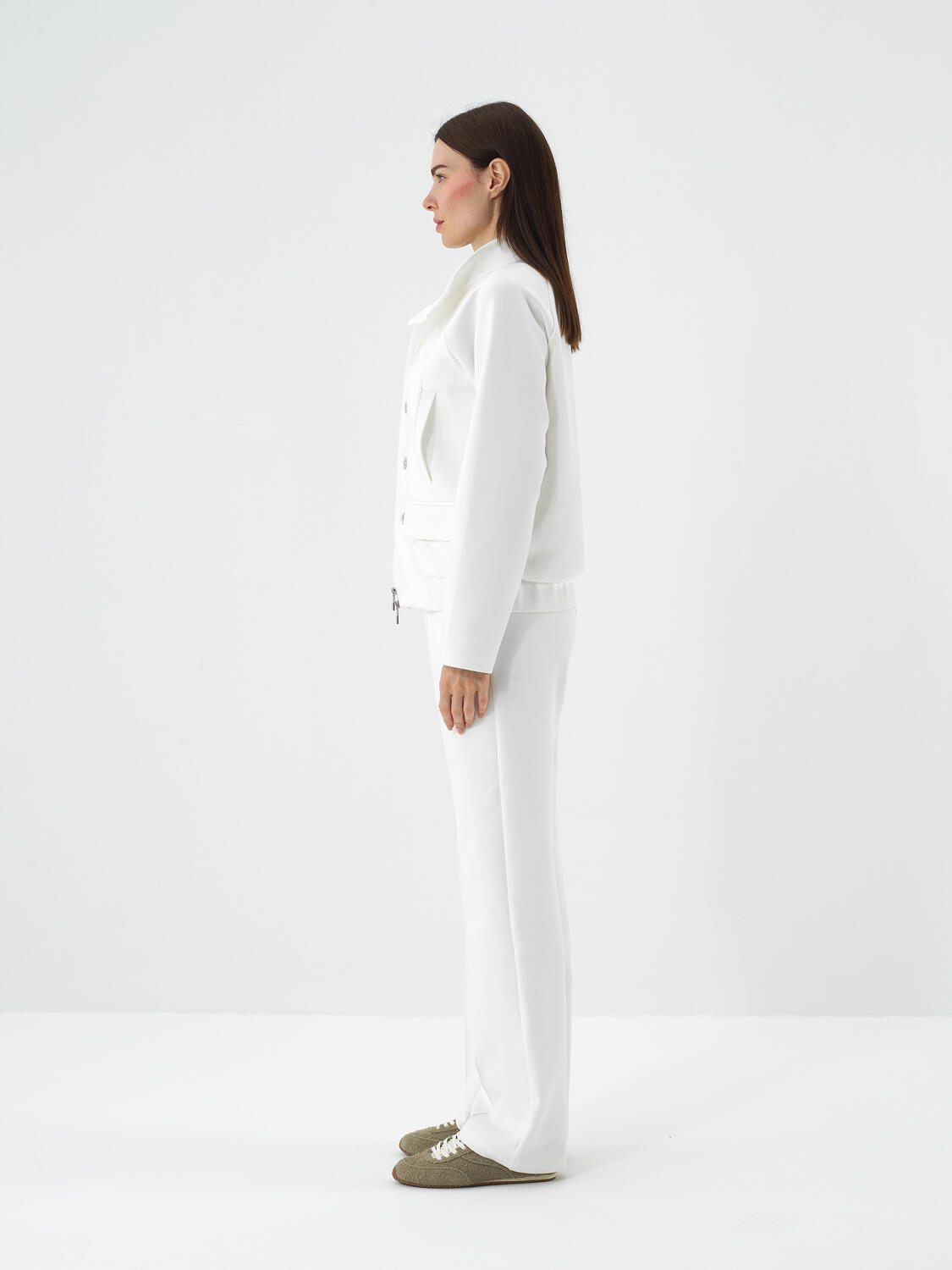 Ekru Pamuk Dokulu Oversize Ceket - 3