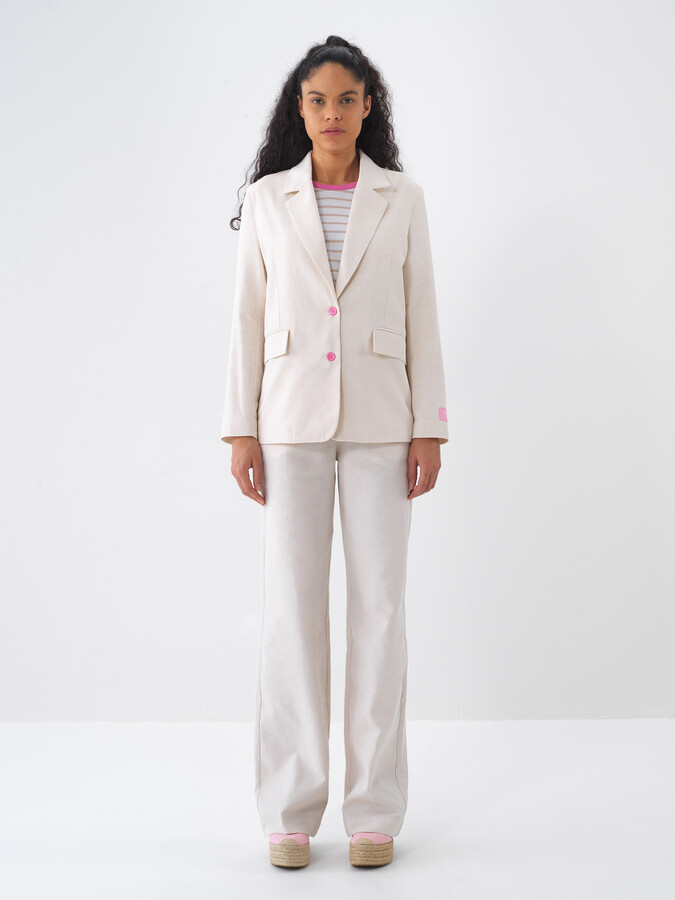 Ekru Keten Karışımlı Regular Fit Ceket (1)