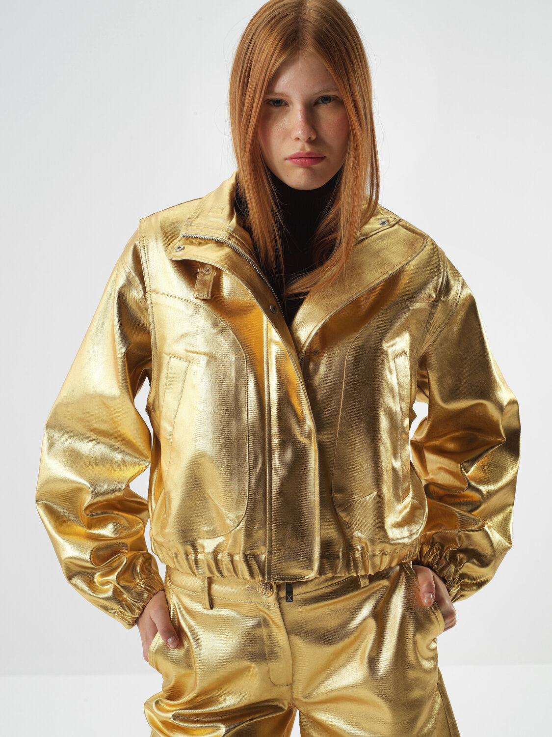 Gold Pamuk Dokulu Oversize Ceket - Xint