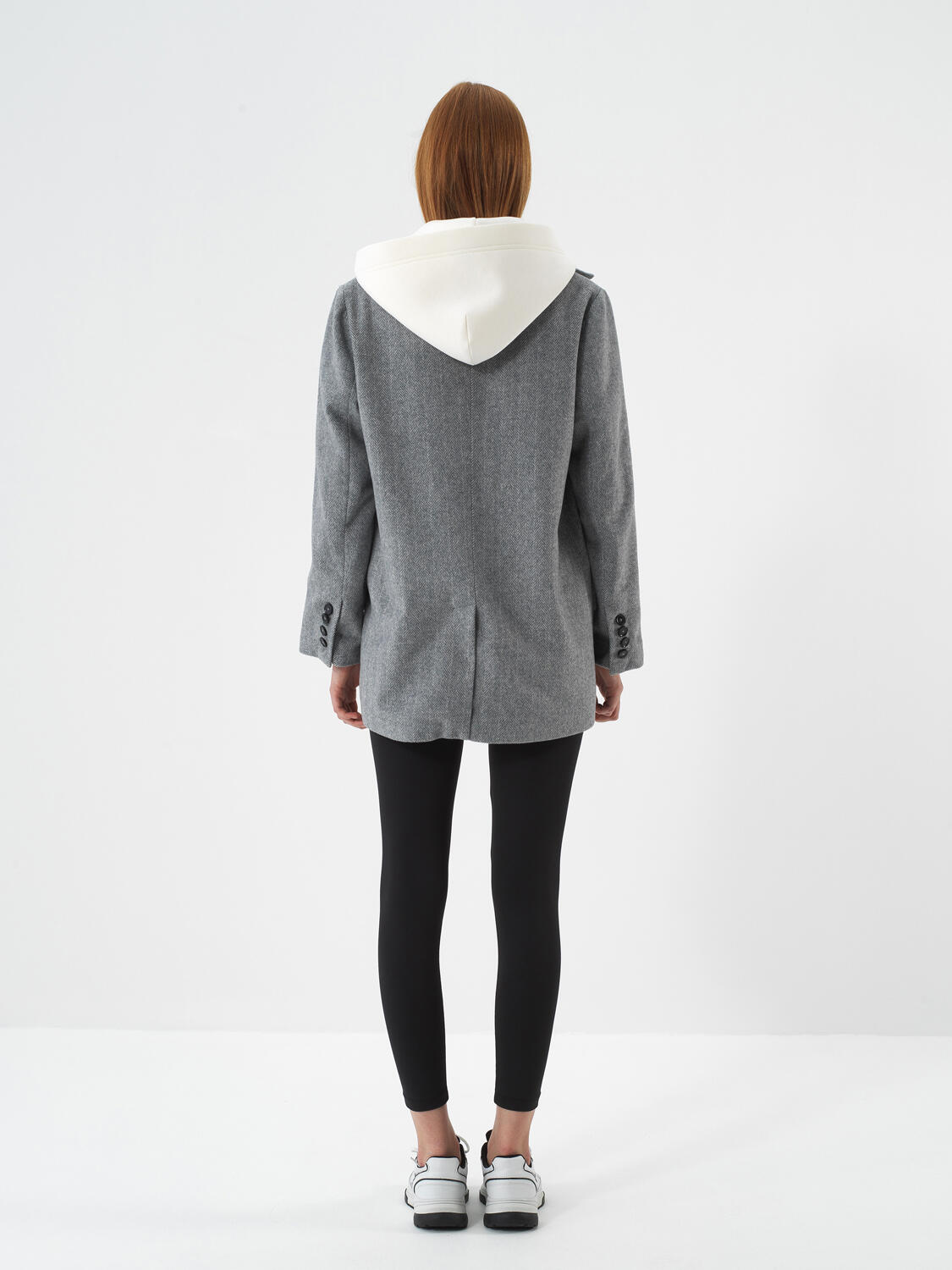 Gri Doğal Yün Dokulu Oversize Ceket - 5