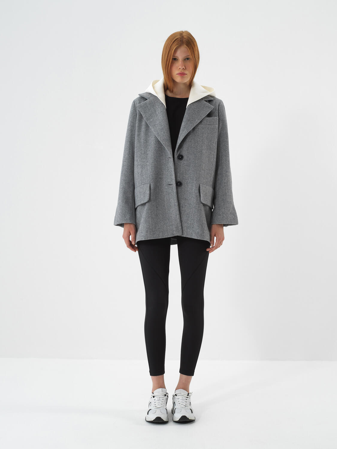 Gri Doğal Yün Dokulu Oversize Ceket - 2