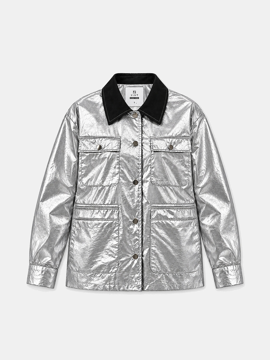 Gri Metalik Parlak Dokulu Oversize Ceket