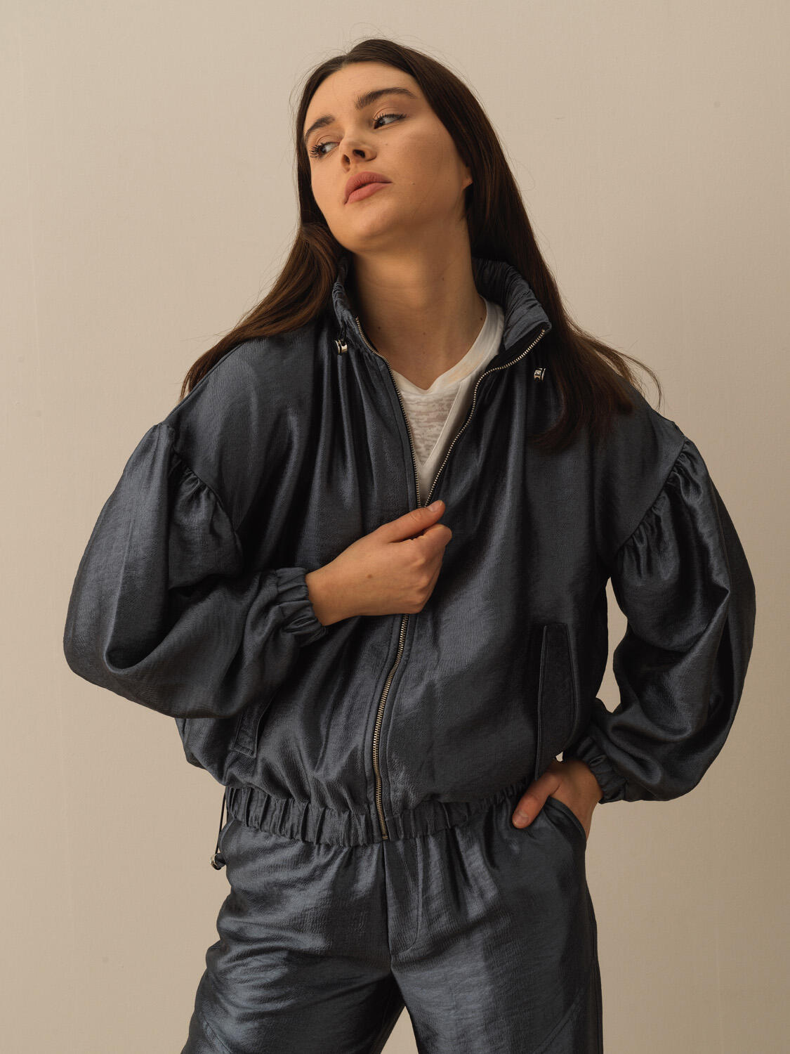 Gri Doğal Dökümlü Oversize Ceket
