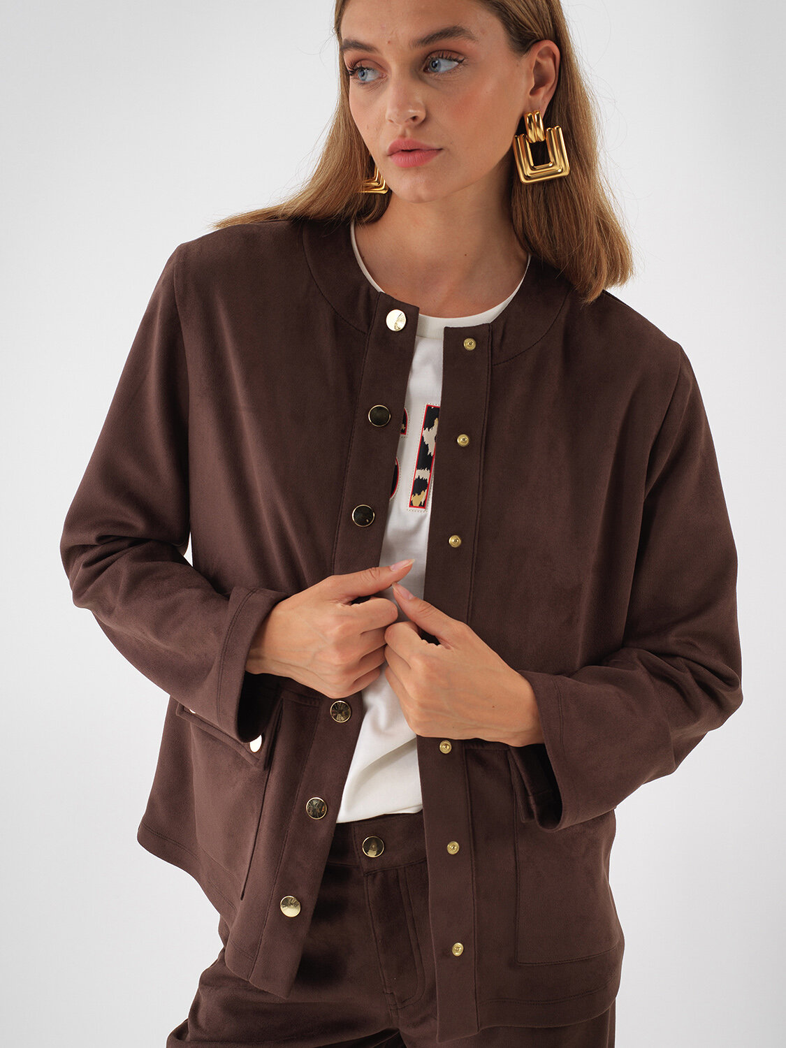 Kahverengi Soft Touch Süet Görünüm Oversize Ceket - 3