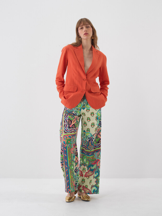 Kiremit %100 Keten Regular Fit Ceket (1)