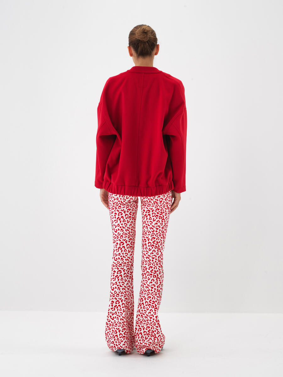 Kırmızı Esnek Dokulu Oversize Ceket - 4