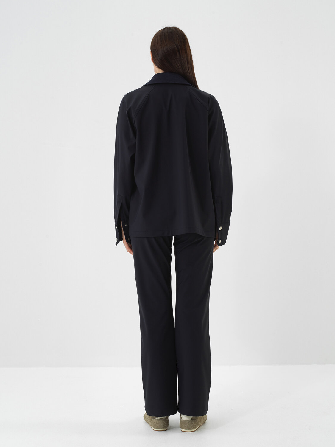 Lacivert Esnek Dokulu Oversize Ceket - Xint