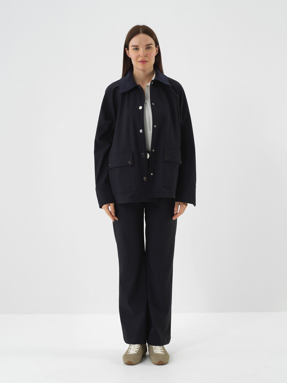 Lacivert Esnek Dokulu Oversize Ceket - Xint