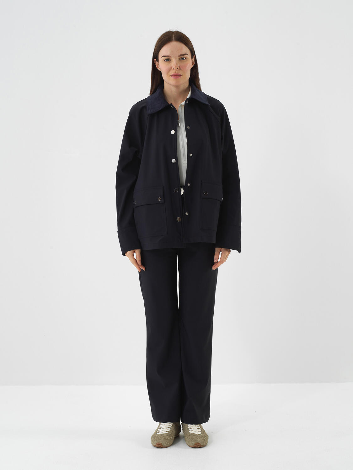 Lacivert Esnek Dokulu Oversize Ceket - 3