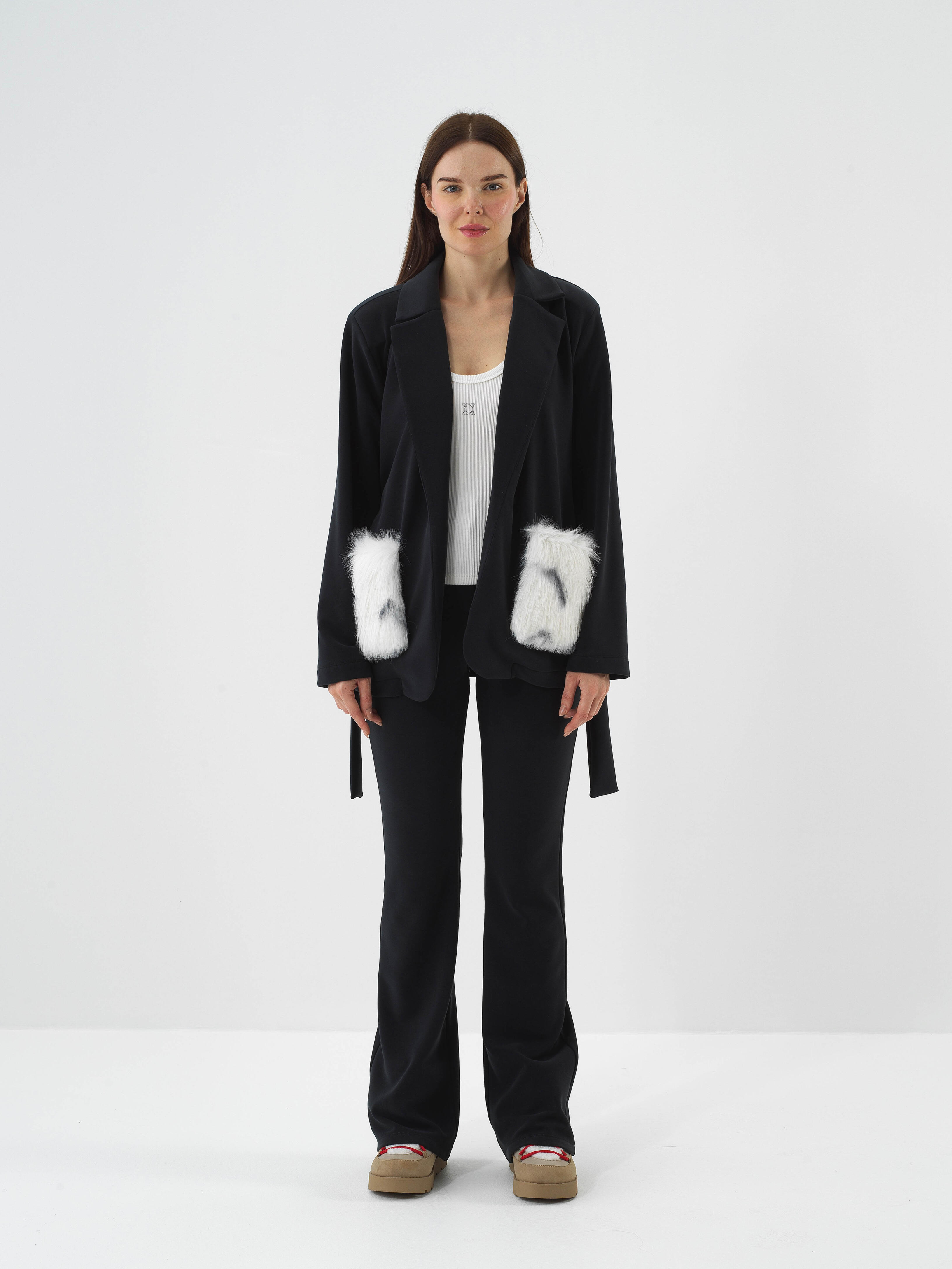 Lacivert Modal Dokulu Oversize Ceket - 2