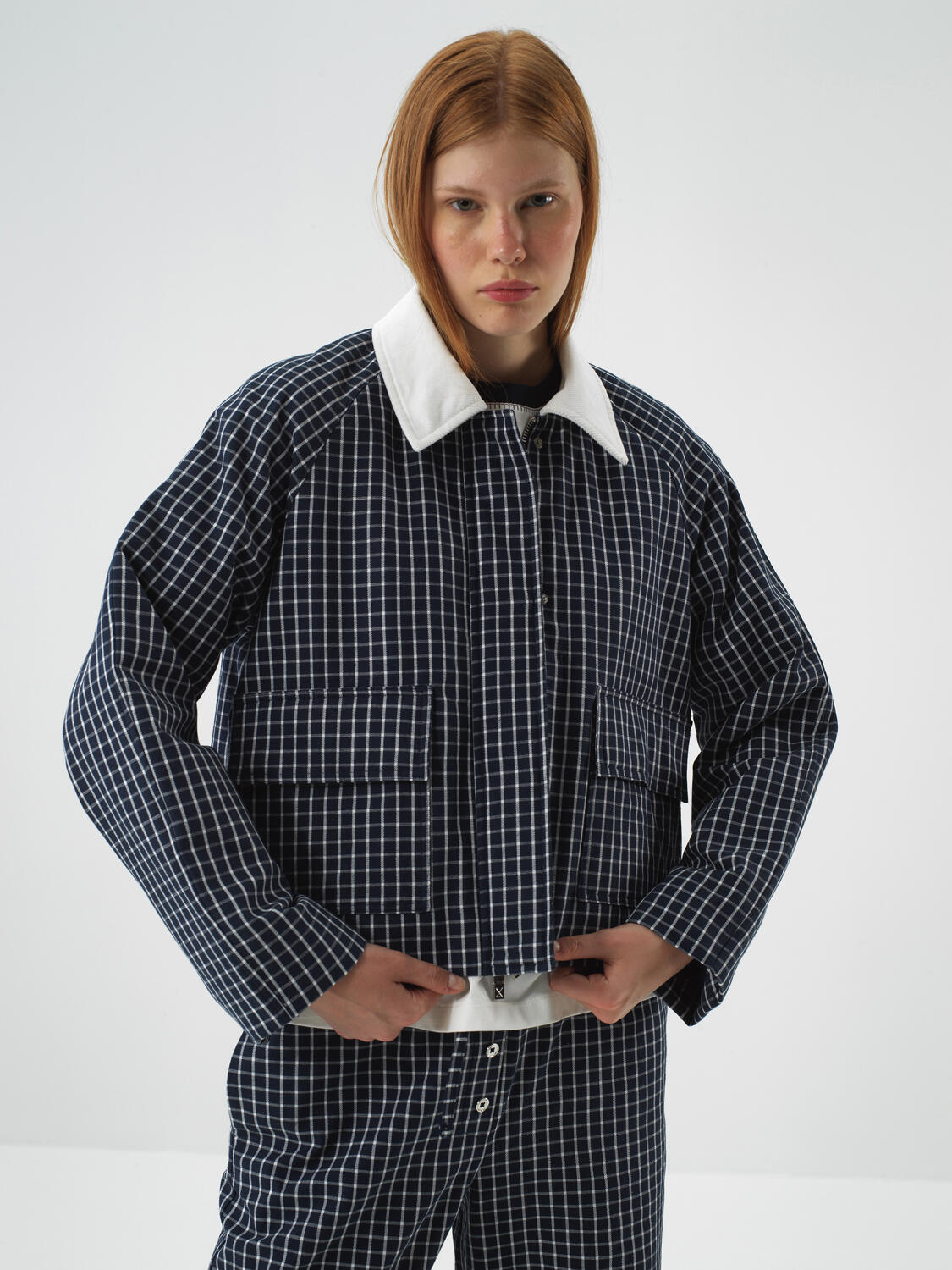 Lacivert Modern Ekose Oversize Ceket - 2