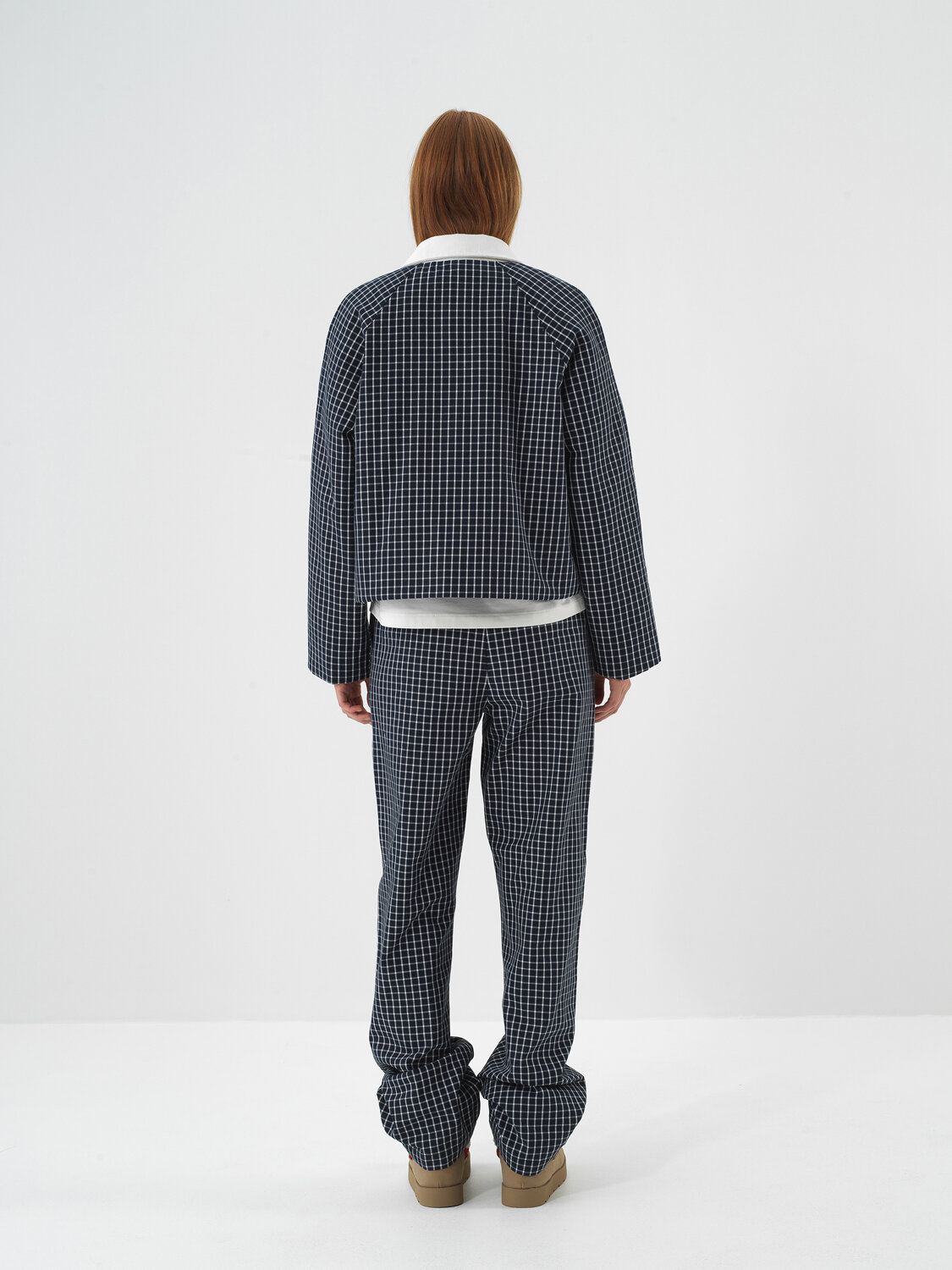 Lacivert Modern Ekose Oversize Ceket - Xint