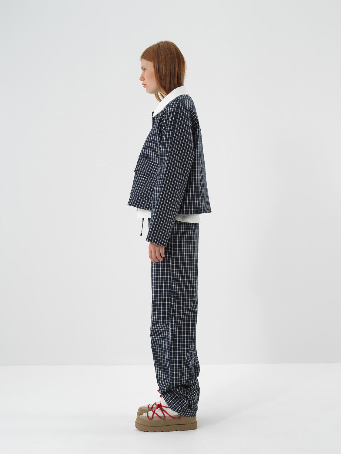 Lacivert Modern Ekose Oversize Ceket - 4
