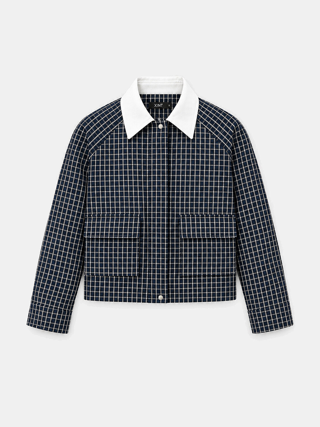 Lacivert Modern Ekose Oversize Ceket - 1