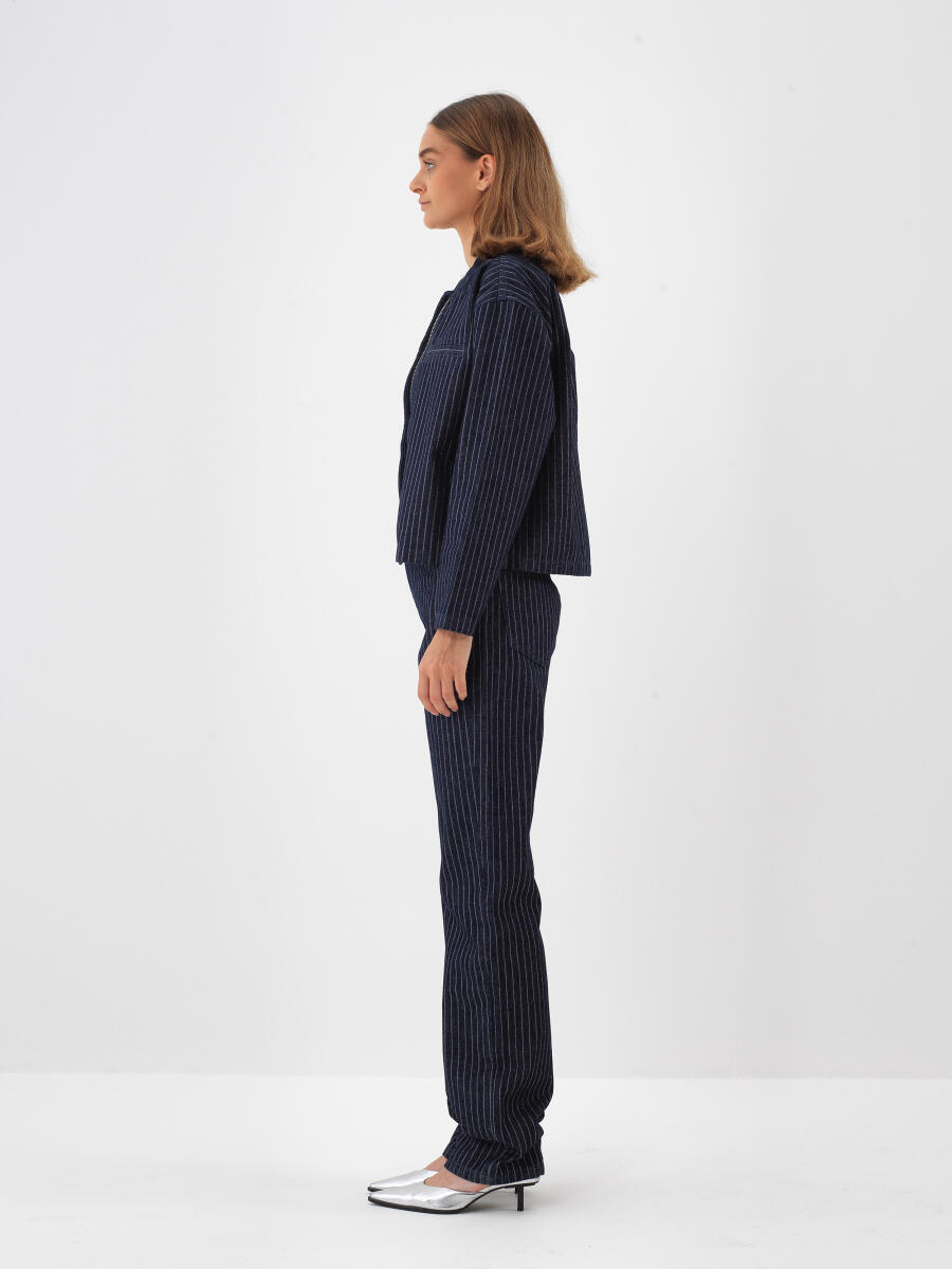 Lacivert Pamuk Dokulu Oversize Ceket - 3