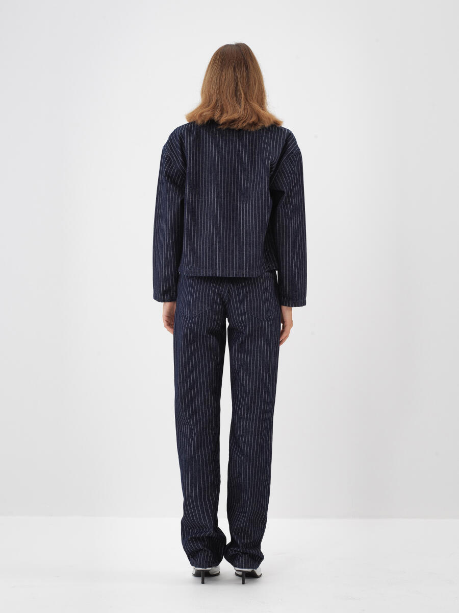 Lacivert Pamuk Dokulu Oversize Ceket - 4