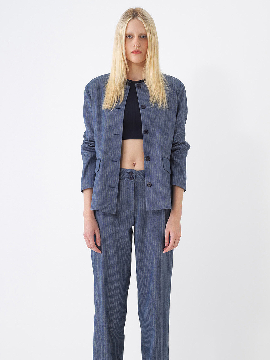 Lacivert Keten Karışımlı Regular Fit Ceket (1)