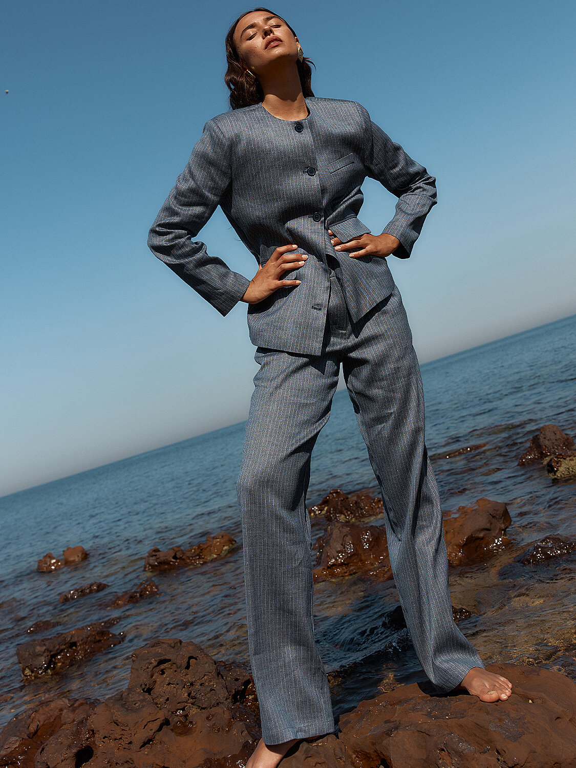 Lacivert Keten Karışımlı Regular Fit Ceket