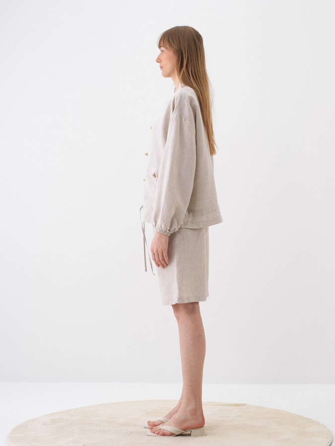 Naturel %100 Keten Oversize Ceket - 4