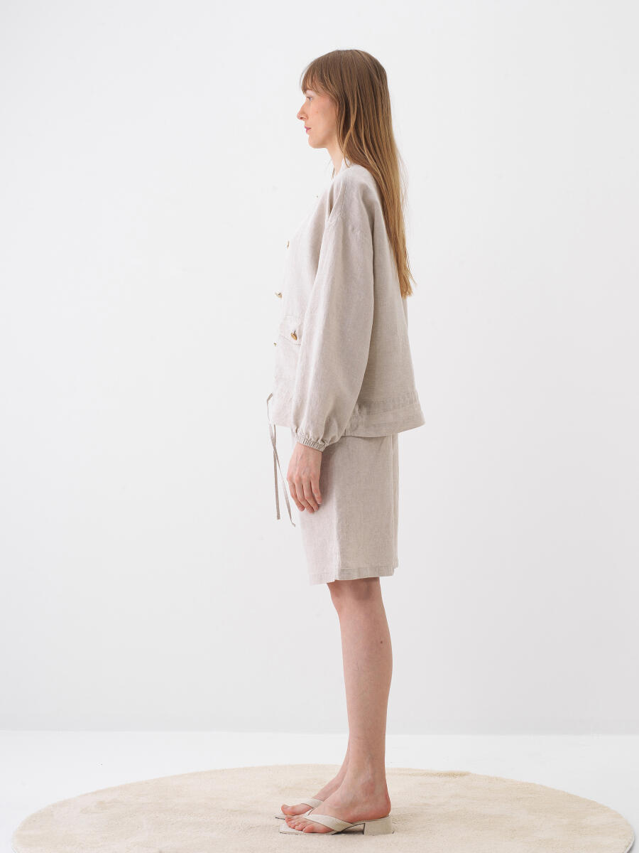 Naturel %100 Keten Oversize Ceket - 4