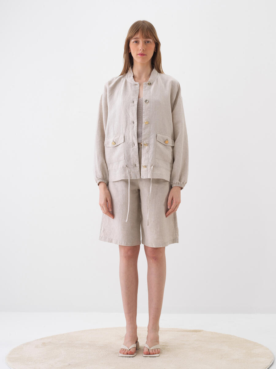 Naturel %100 Keten Oversize Ceket - 2