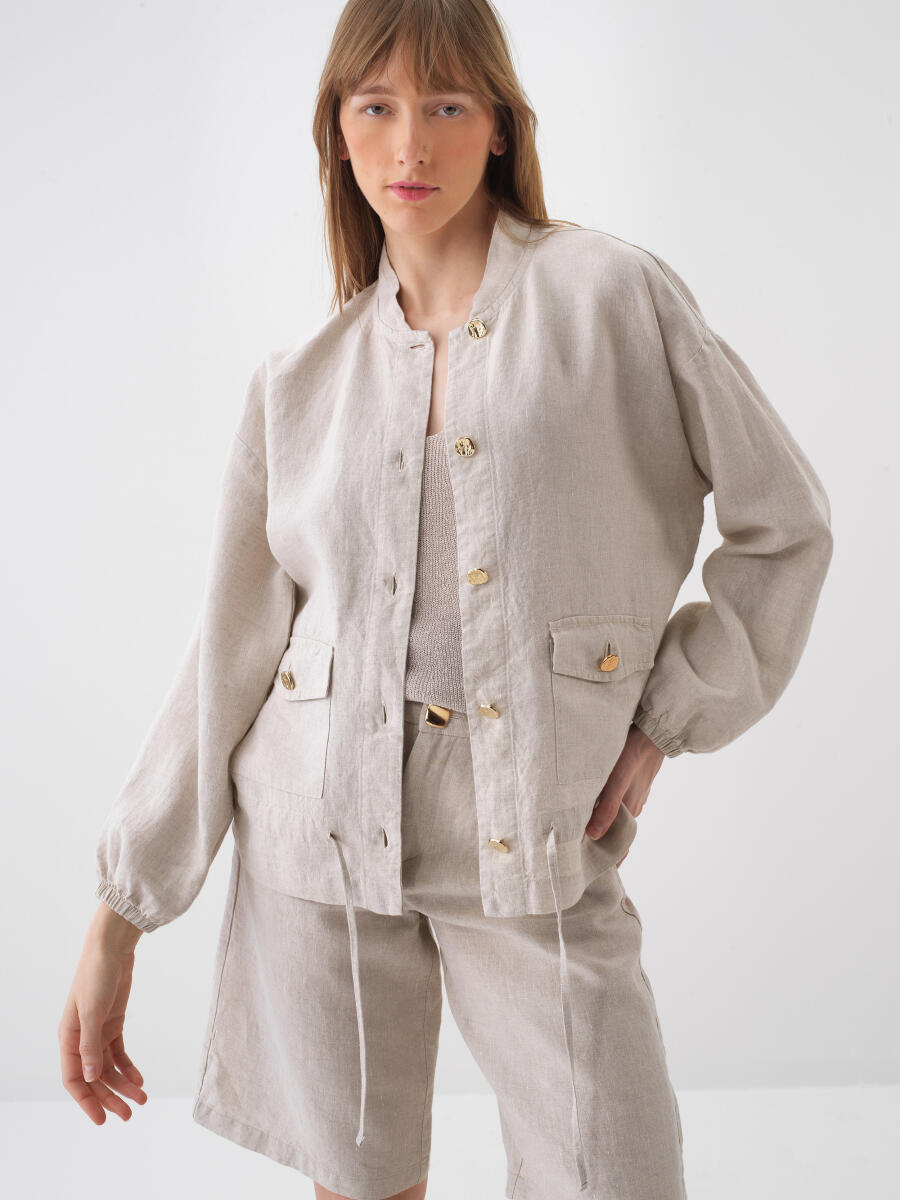 Naturel %100 Keten Oversize Ceket - 3