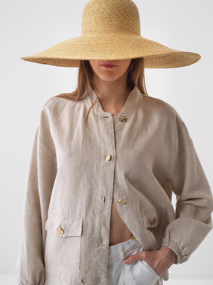 Naturel %100 Keten Oversize Ceket - 1