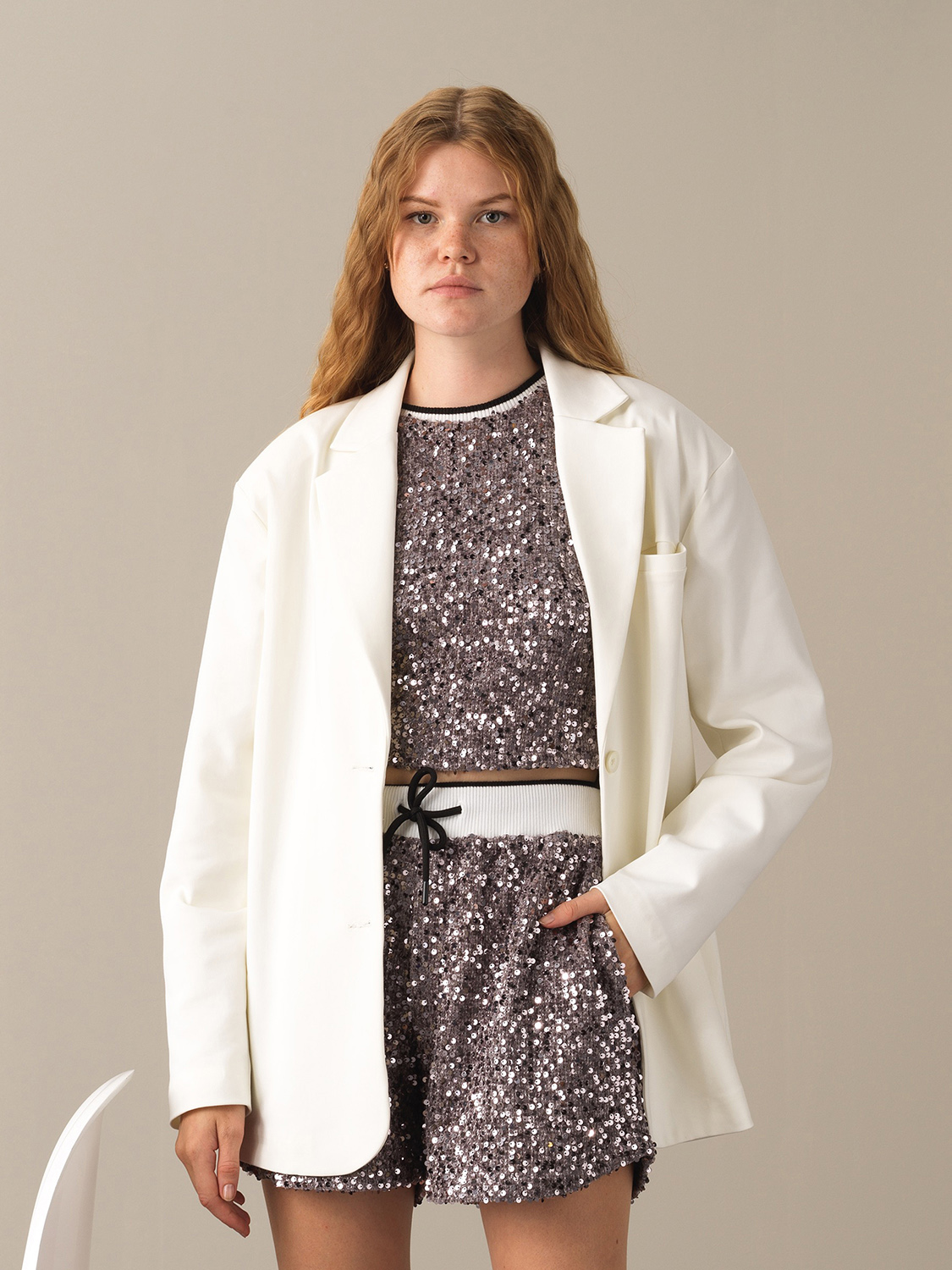 Ekru Pamuk Dokul Oversize Blazer Ceket 