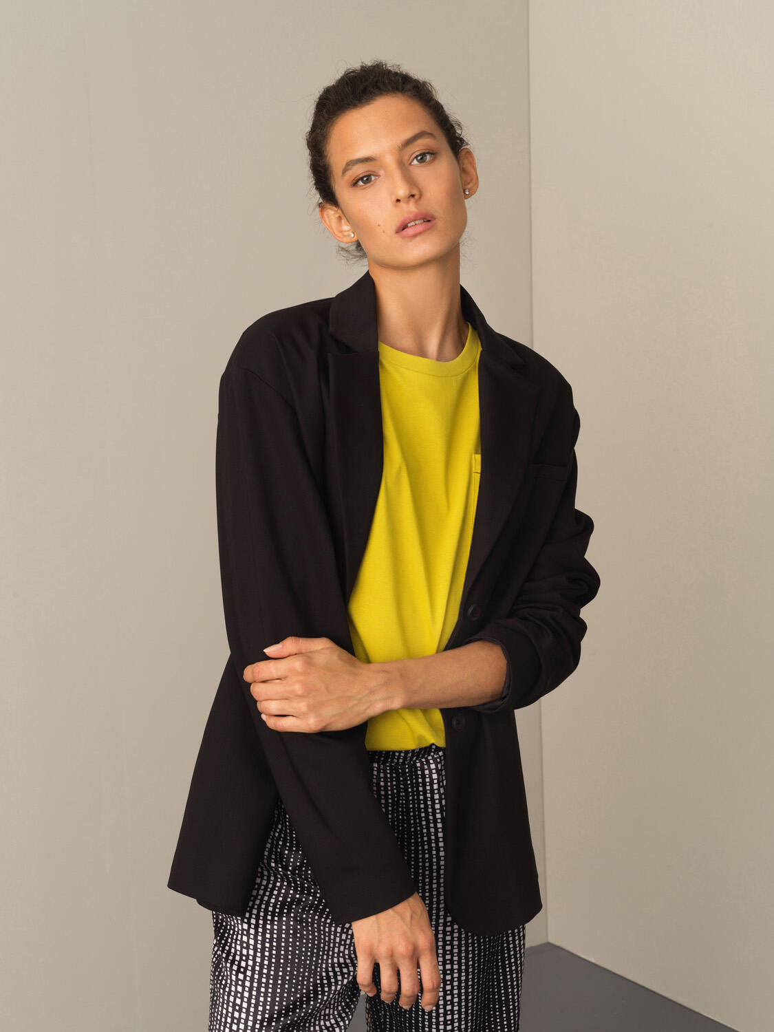 Siyah Pamuk Dokulu Oversize Blazer Ceket 