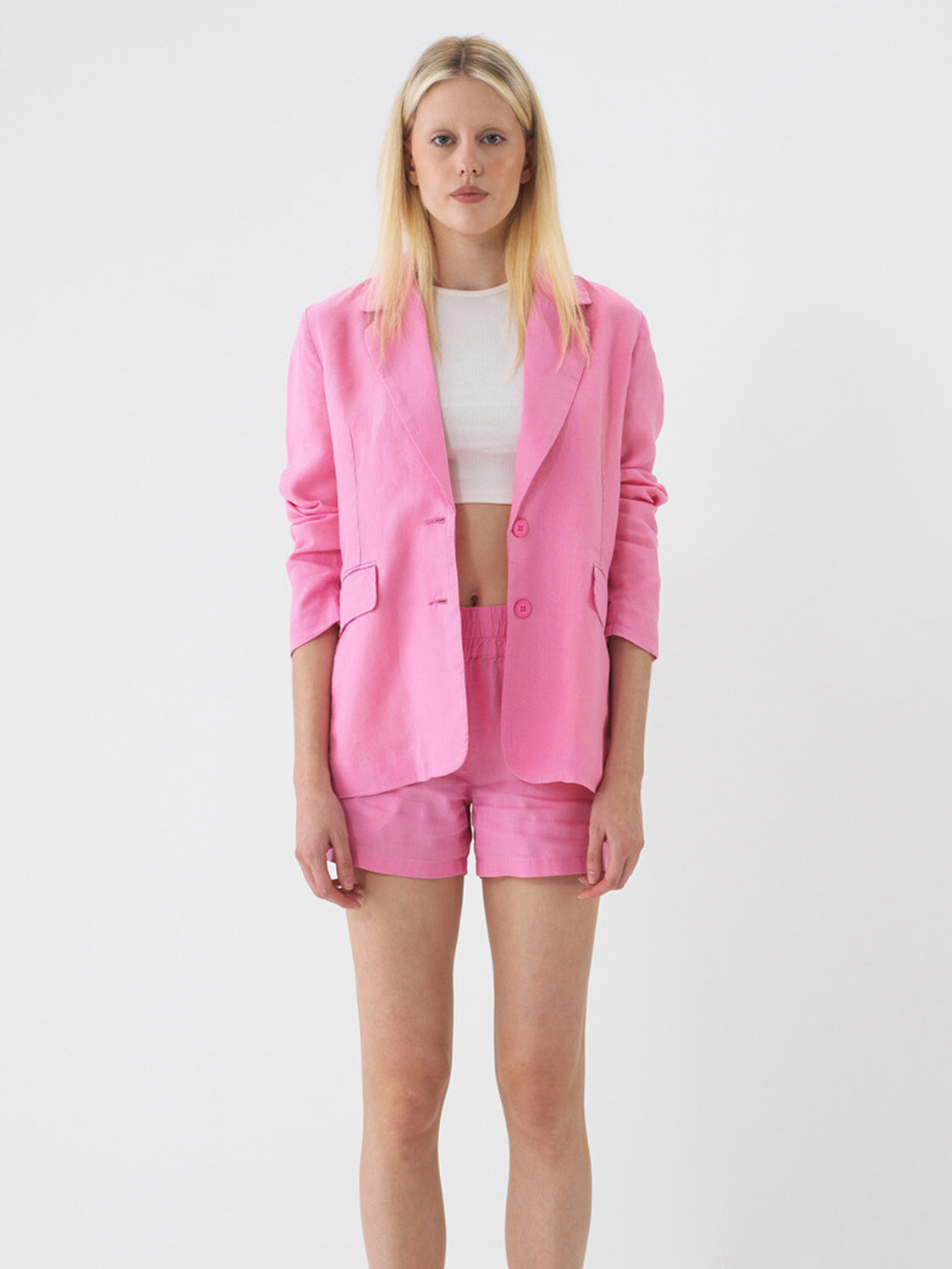 Pembe %100 Keten Regular Fit Ceket