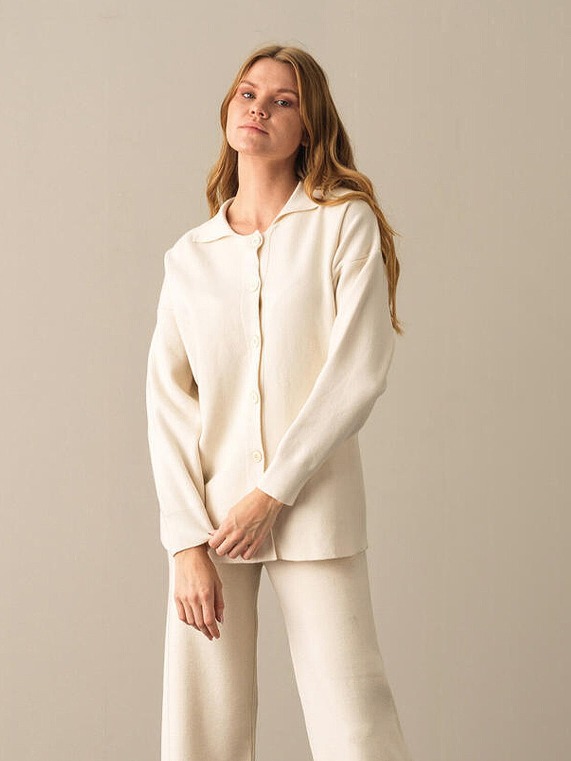 Ekru Regular Fit Triko Ceket - 1