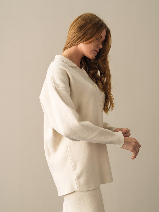 Ekru Regular Fit Triko Ceket - 3