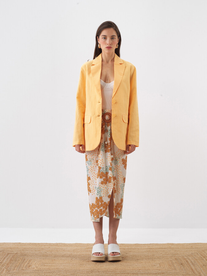 Sarı %100 Keten Regular Fit Ceket (1)