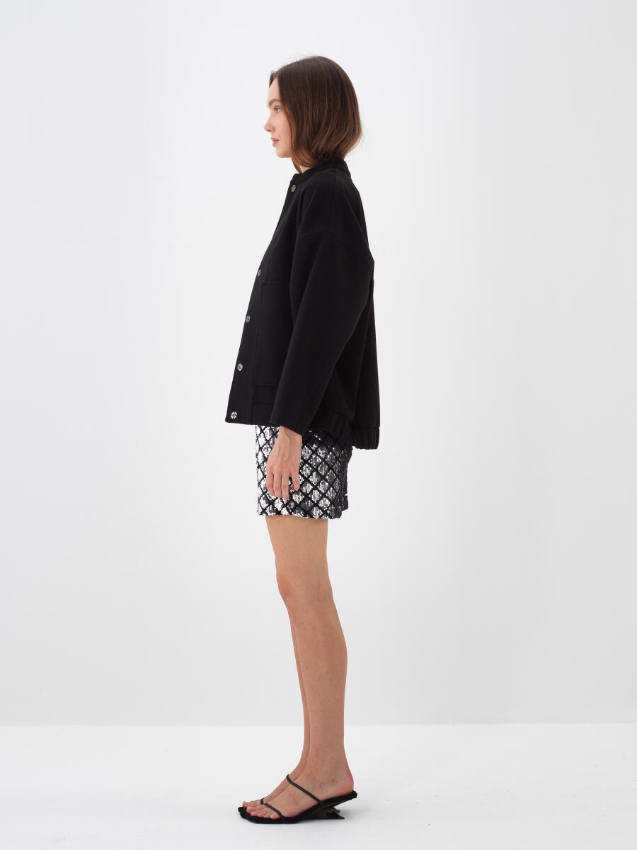 Siyah Esnek Dokulu Oversize Ceket - 3