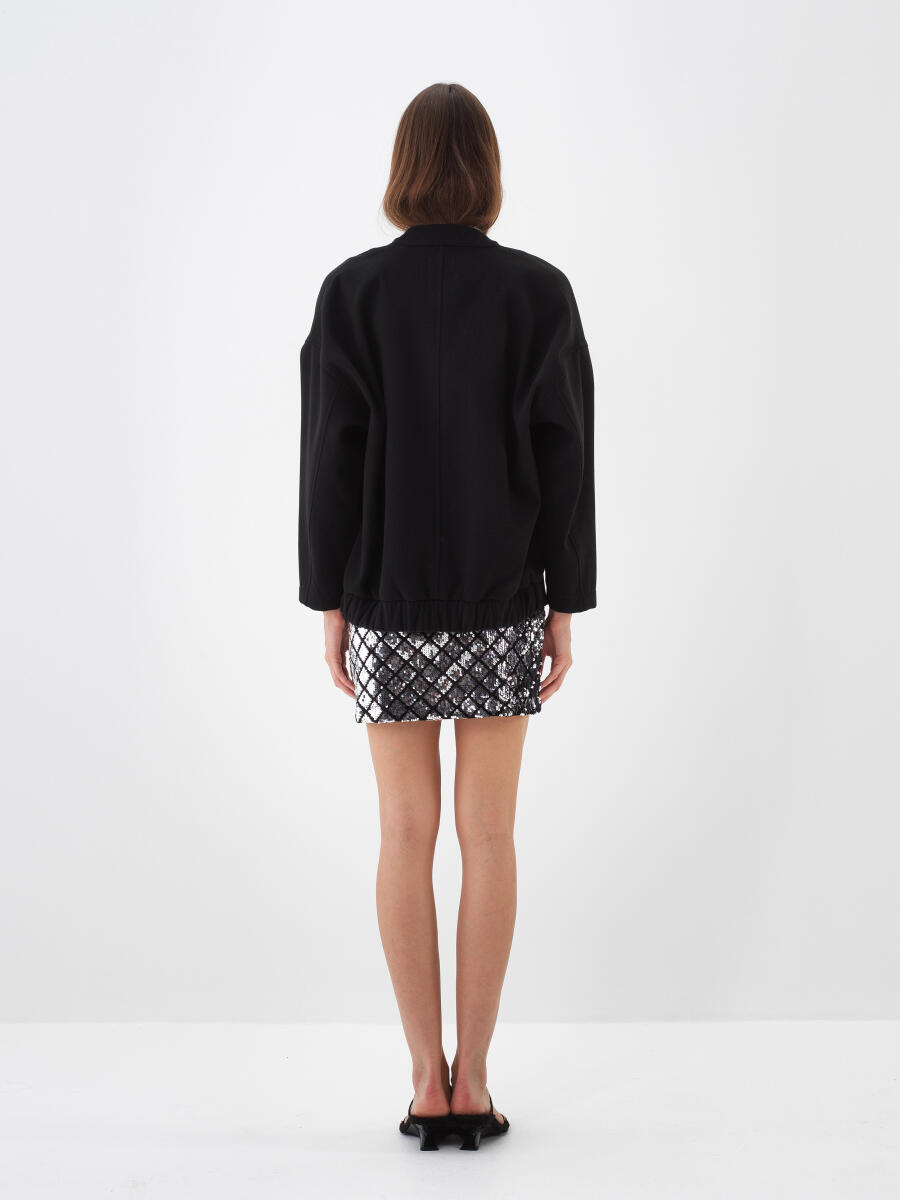 Siyah Esnek Dokulu Oversize Ceket - 4